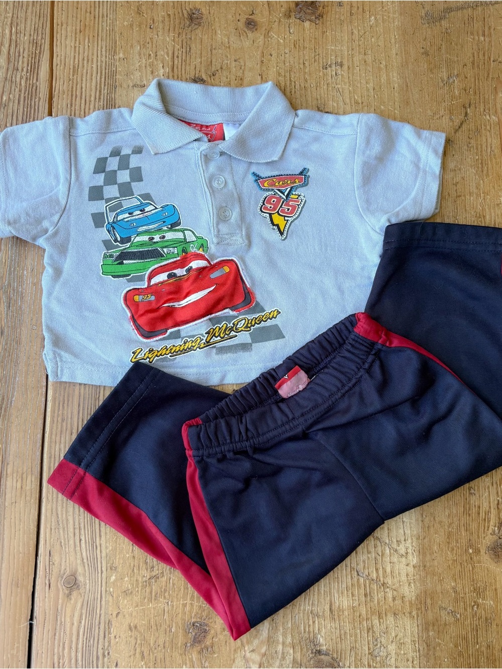 Vintage Y2k Disney Cars Lightning McQueen Kids Polo & Shorts Set